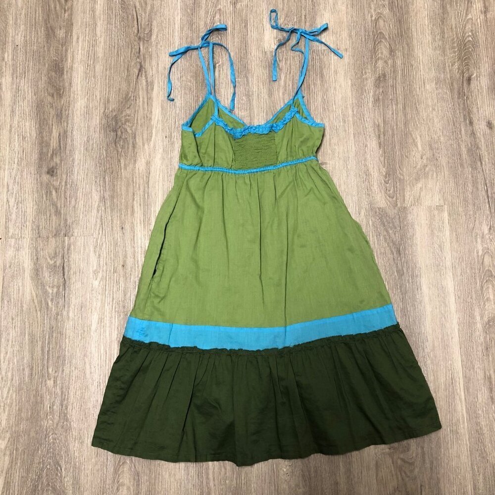 Vintage Y2K American Eagle Size 4 Baby Doll Dress Tier Ruffle Blue Green Cotton - Picture 3 of 11
